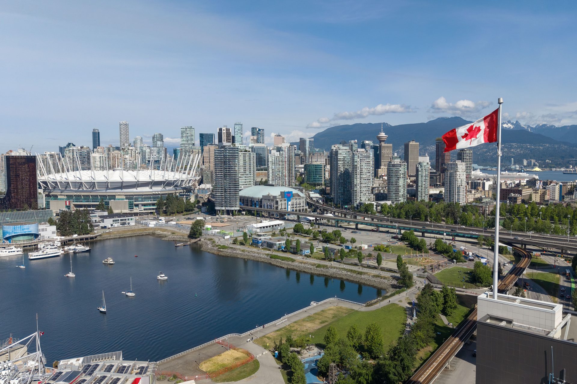 Vancouver skyline with the North Shore mountains, British Columbia